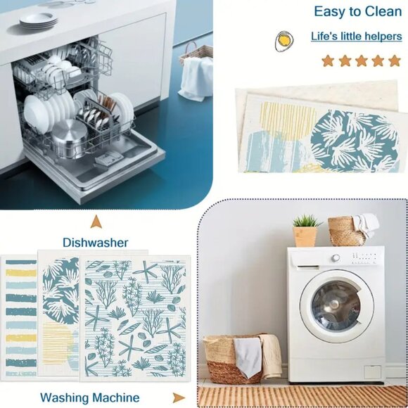 NEW Set of 6 Swedish Dishcloths - Ocean Collection, Reusable & Sustainable - Picture 6 of 7